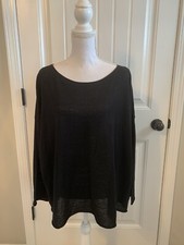 New Eileen Fisher Organic Linen Cotton Jersey Box-Top Boat Neck Black Sz 1X
