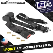 Set Of Retractable 3 Point Safety Seat Belt Car Auto Adjustable Belt Kit Black