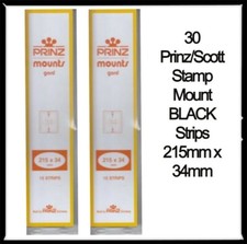 30 Prinz/Scott Stamp Mounts Archival Quality BLACK Strips 215mm x 34mm 2 Packs