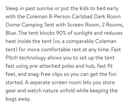✨️ Coleman Carlsbad 8-Person Fast Pitch Setup Screen Room - Blue 🆕️ - Picture 9 of 9