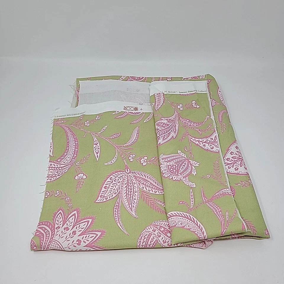 Tela Waverly L H Suva Algodón Verde Rosa Blanco Patio Tela Hojas Floral Foto 2 de 4