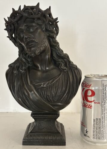 Antique 19th Century Bronze Spelter 9.5" tall Bust JESUS CHRIST