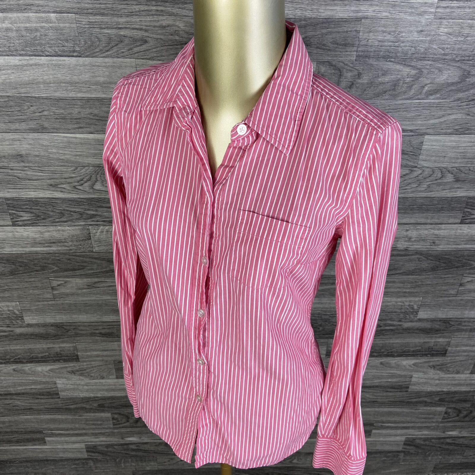 AMERICAN EAGLE Button Down Collared Pink Striped … - image 2