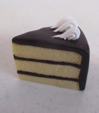 Play Food-Slice-Yellow Cake-Chocolate Icing-1 1/2"Tall-Vintage-As Shown