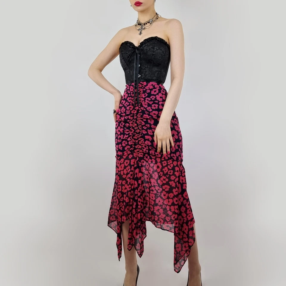 C/MEO COLLECTIVE SO SETTLED PINK NAVY FLORAL PRINT HANKERCHIEF MIDI SKIRT $145 - Image 2 of 4