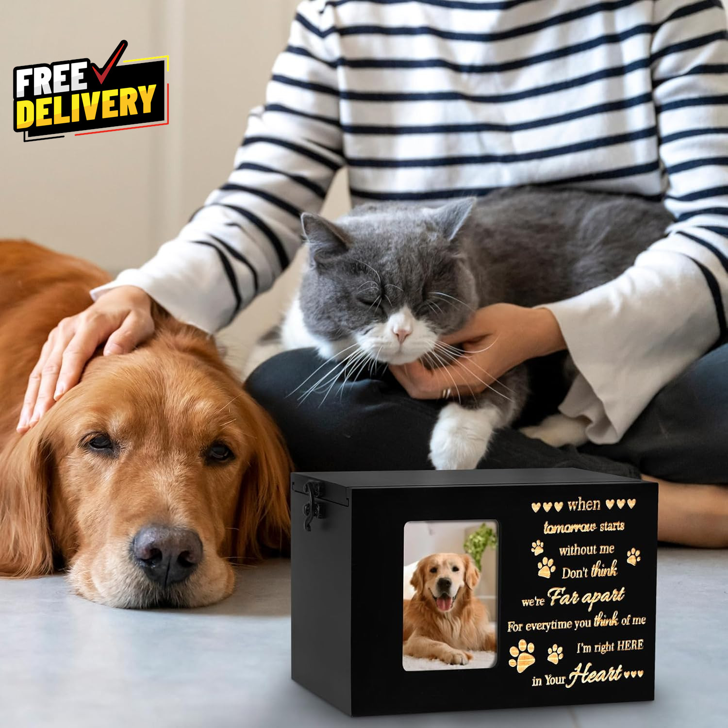 Pet Urns for Dog or Cat Ashes Wooden Funeral Cremation Urns with Photo Frame....
