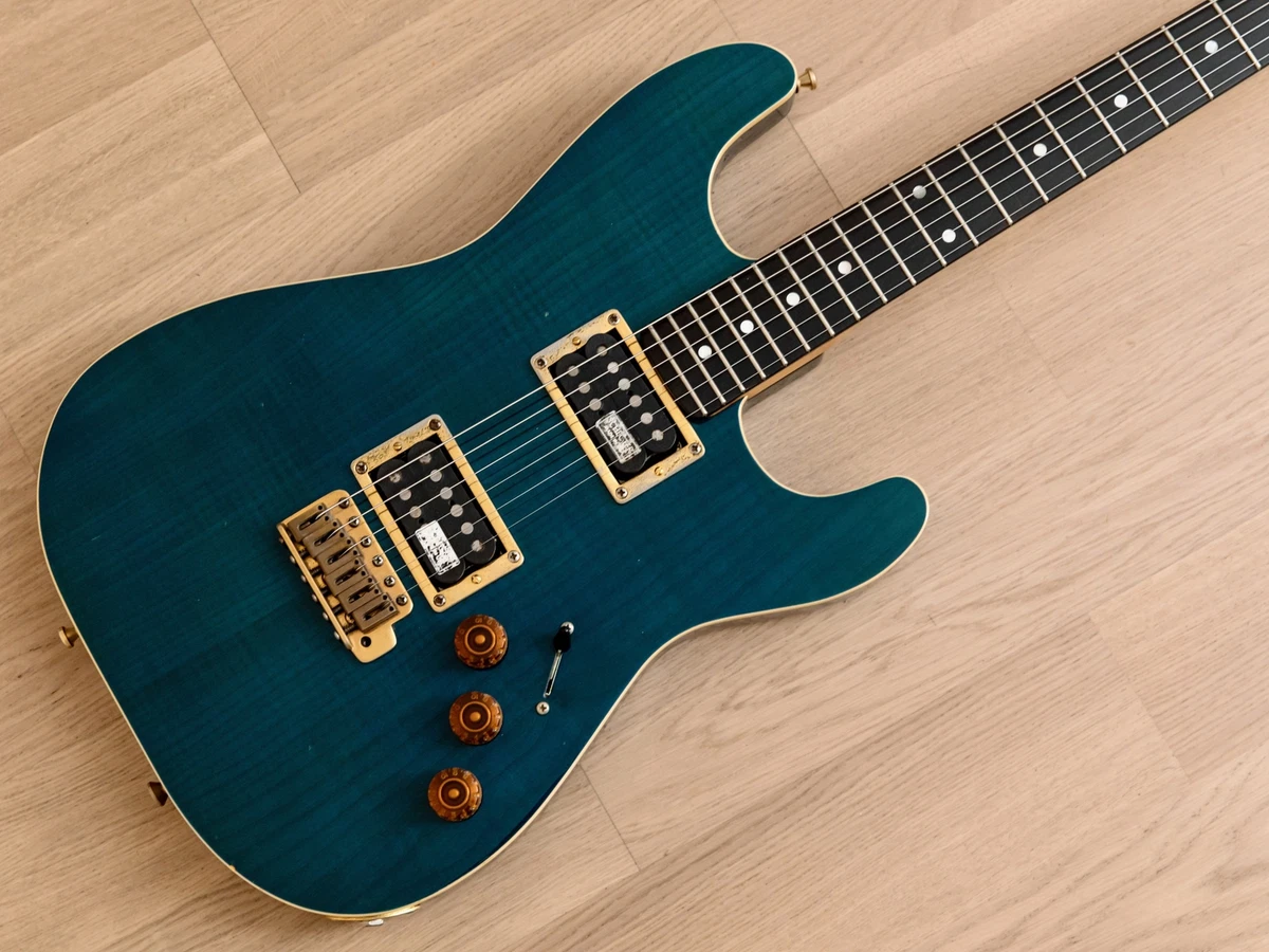 1980s Schecter HH S Style Superstrat Flame Top Trans Blue w Case