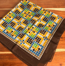 VTG Dotted Geometric Silk Retro Style Chiffon Scarf 25in Brown/Multi
