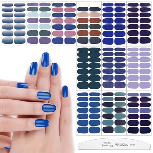 12 Sheets 168 Pcs Blue Nail Polish Strips for Women Nails Stickers Full Nail - Picture 1 of 6