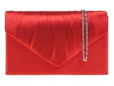 Women's Satin Pleated Clutch Bag Ladies Bridal Wedding Party Prom Handbag Chain