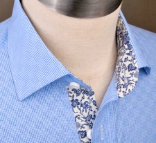 Blue Gingham Check Formal Business Dress Shirt Blue Plaids Luxury Fashion Top