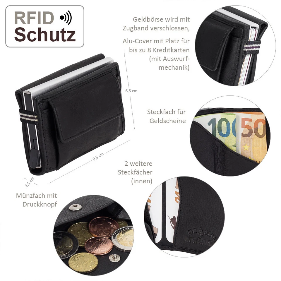 Slim Wallet XL Coin Pocket & RFID Blocking Leather Mini Wallet Purse Black - Image 3 of 4