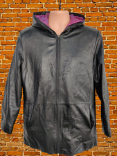 Womens Nicole Miller Size Medium Black Genuine Leather Coat Jacket Zip Up Supple