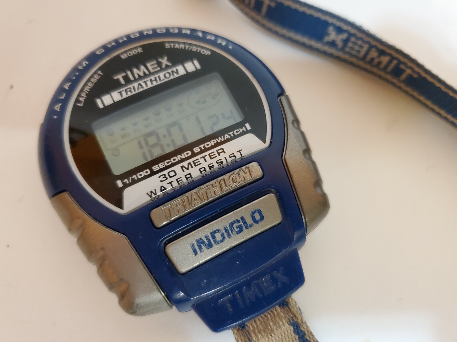Timex Triathlon Indiglo handheld digital stopwatch chronograph w/ nylon