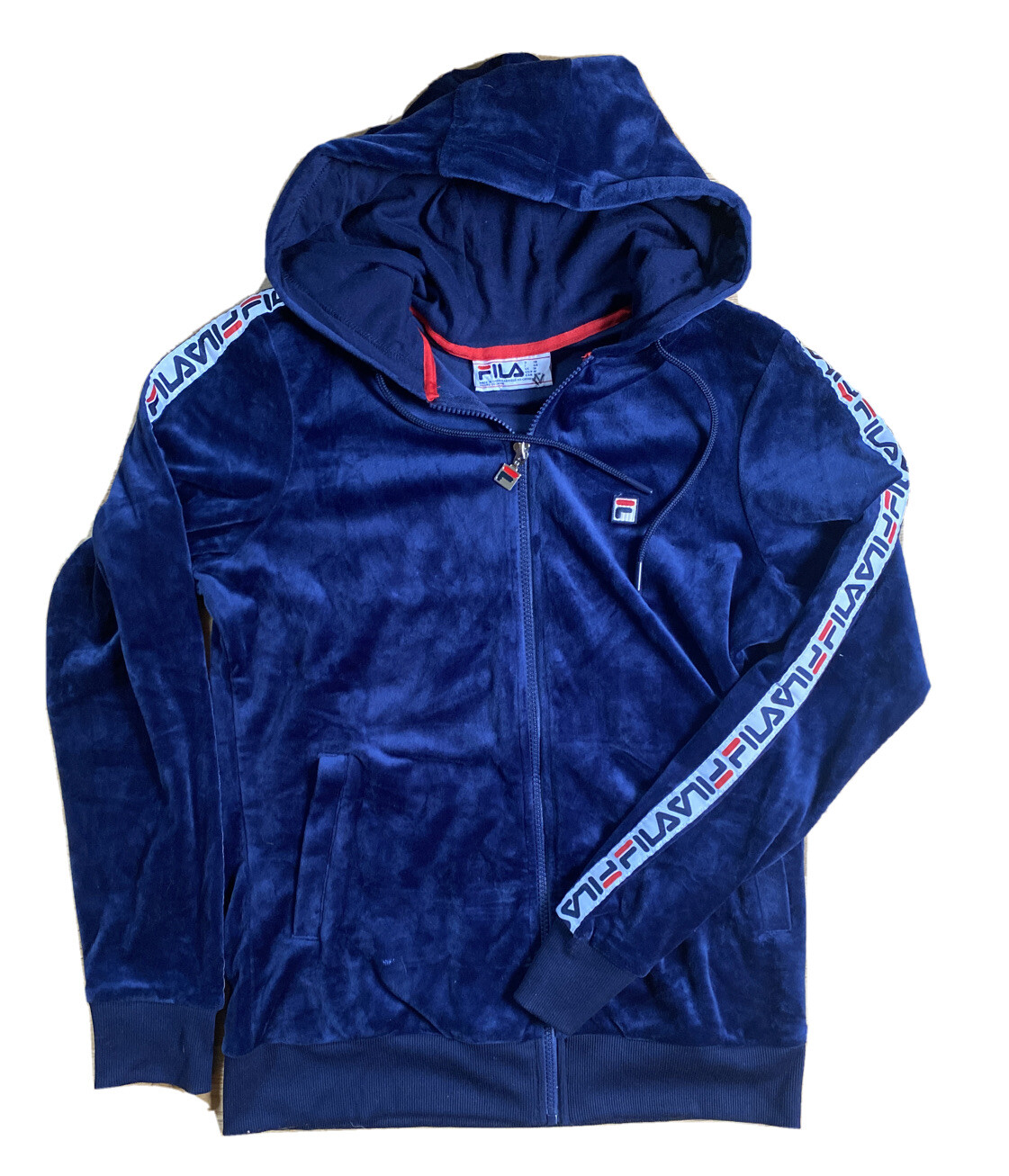 FILA giacca blu velluto velluto velluto manica lunga full zip con cappuccio taglia media