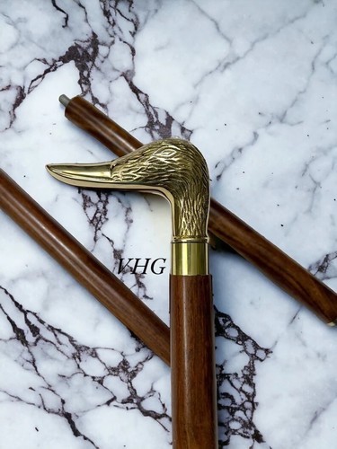 Bastón de latón, bastón con mango de pato, bastón de madera clásico, arte en madera - Imagen 4 de 8
