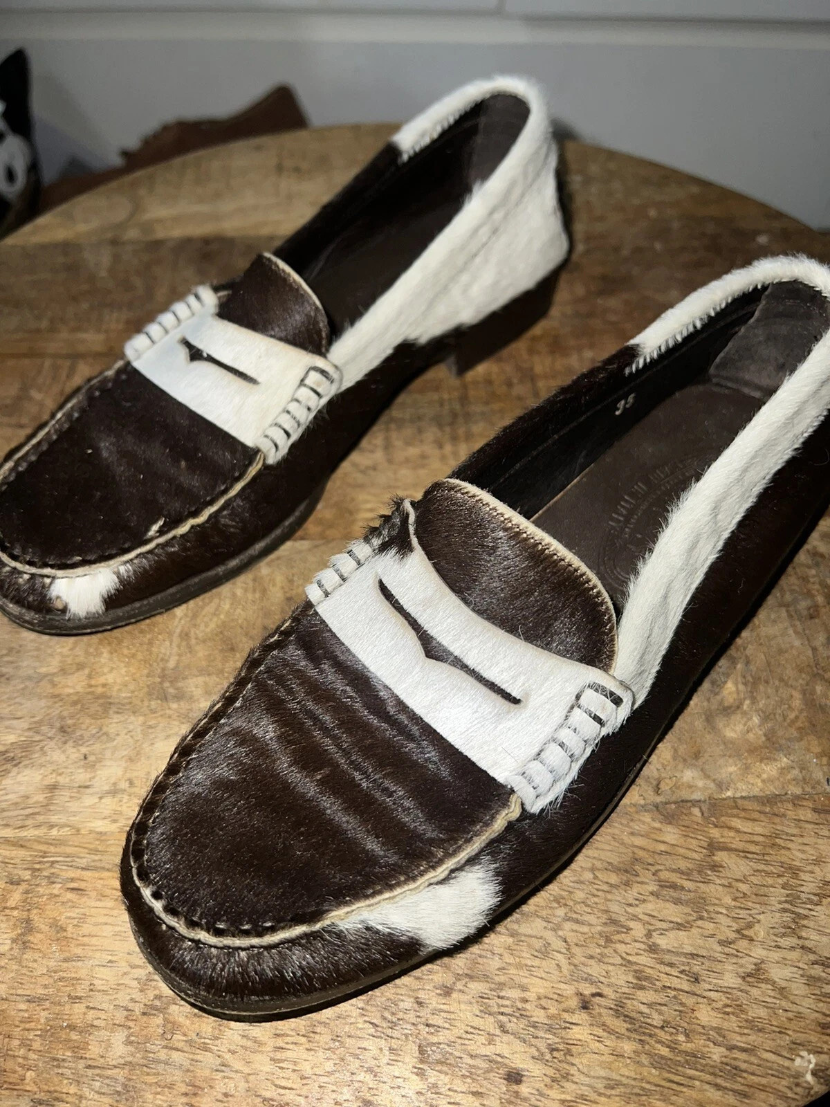 TOD’S Scarpe mocassino da guida Tods donna capelli di cavallo stampa mucca mocassino taglia 35 5