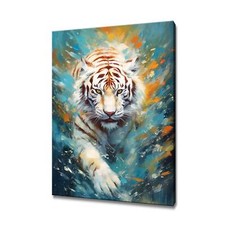 White Tiger Colourful Painting Wall Art Canvas Print Home Decor Picture