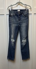 BKE Youth Girls Jeans Adjustable Waist Size 14 Distressed Slim Straight Blue