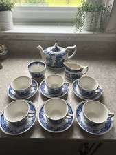 Mason's Willow 6 Cups And Sauces / Sugar Bowl/ Milk Jug / Teapot Set Blue White