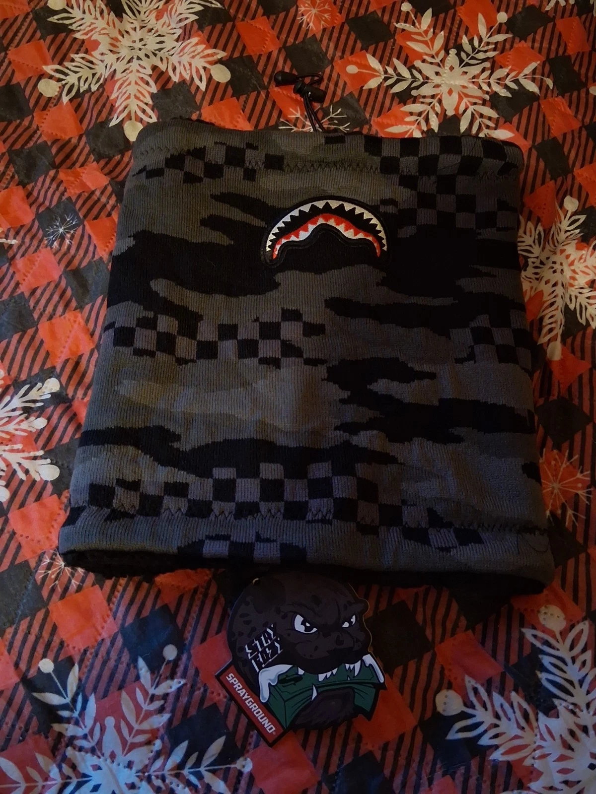 Sprayground Neck Warmer Sherpa Monogram Checkered Hooligan Black Grey