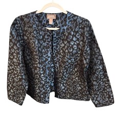 Chico's Collarless Blazer Jacket Shimmery Blue Black Open Chico Sz 1 US M/8 NWOT