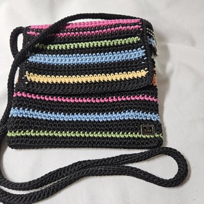 The SAK Crossbody Shoulder Bag Purse Crochet Blk Rainbow