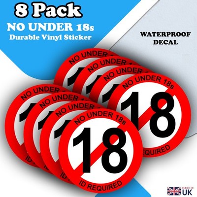 8er-Packung - Keine unter 18er Türaufkleber - Ausweis erforderlich - wasserdichte Vinyl-Aufkleber 85 mm