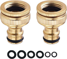 2 Pack Brass Garden Tap Connector 1/2 & 3/4 Inch Hosepipe Adapter