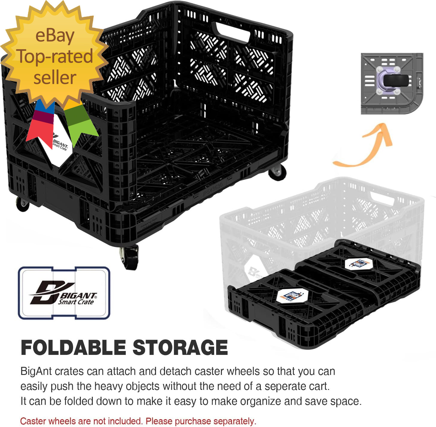 Bigant Heavy Duty Collapsible & Stackable Plastic Milk Crate-Medium Size