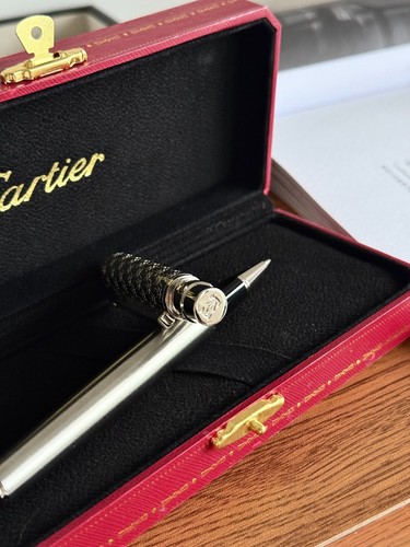 Cartier Santos de Cartier Rollerball Pen Palladium Finish Engraved Pattern Boxed