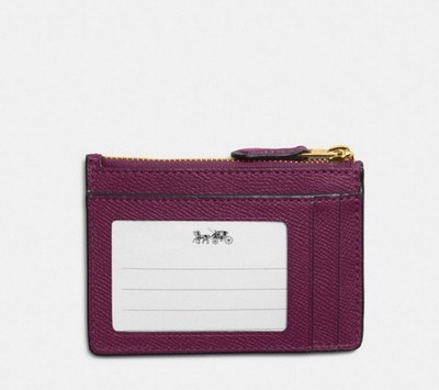 NWT Coach Mini Skinny Id Case In Crossgrain Canvas Leather Deep