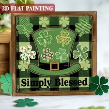 St Patricks Day Gift Wooden Plaque Simply Blessed Clover Design Desktop Decor