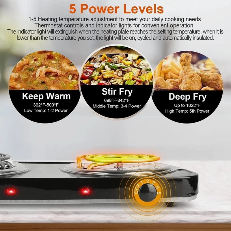 2000W Portable Kitchen Electric Double Burner Hot Plate Cooktop Cooking Stove - Image 3 of 4