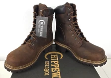 NIB - Chippewa HADOR 8" STEEL TOE LOGGER Brown Leather W/P Boots Sz 9XW