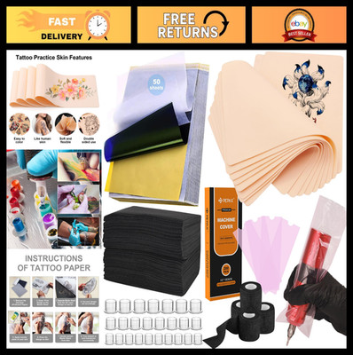 614Pcs Tattoo Practice Kit for Beginners - Realistic Fake Skin, Transfer Paper,