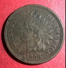 1866 US Indian Head Cent! Semi Key Date! VF/XF Details! Low Mintage! Old Coin!