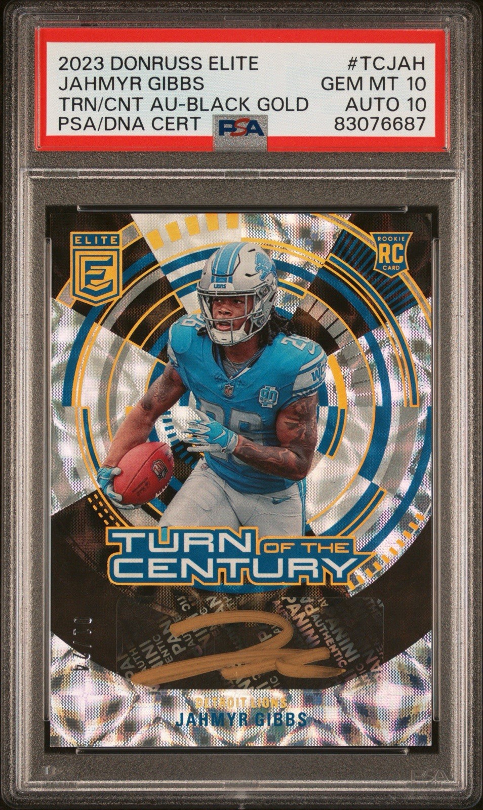 Jahmyr Gibbs Panini Donruss Elite Turn of the Century Autograph #TCJAH Black Gold