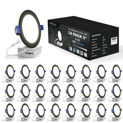 #ad 24 Pack 6 inch Recessed Lighting 5CCT LED Recessed Light Black 2700K 5000K ... $224.26