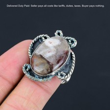 Valentines Sale Crazy Lace Agate Gemstone Solitaire Ring Size 8 Sterling Silver