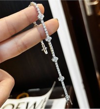 REAL VVS MOISSANITE Clover Tennis Chain Bracelet - Men Women 925 Sterling Silver