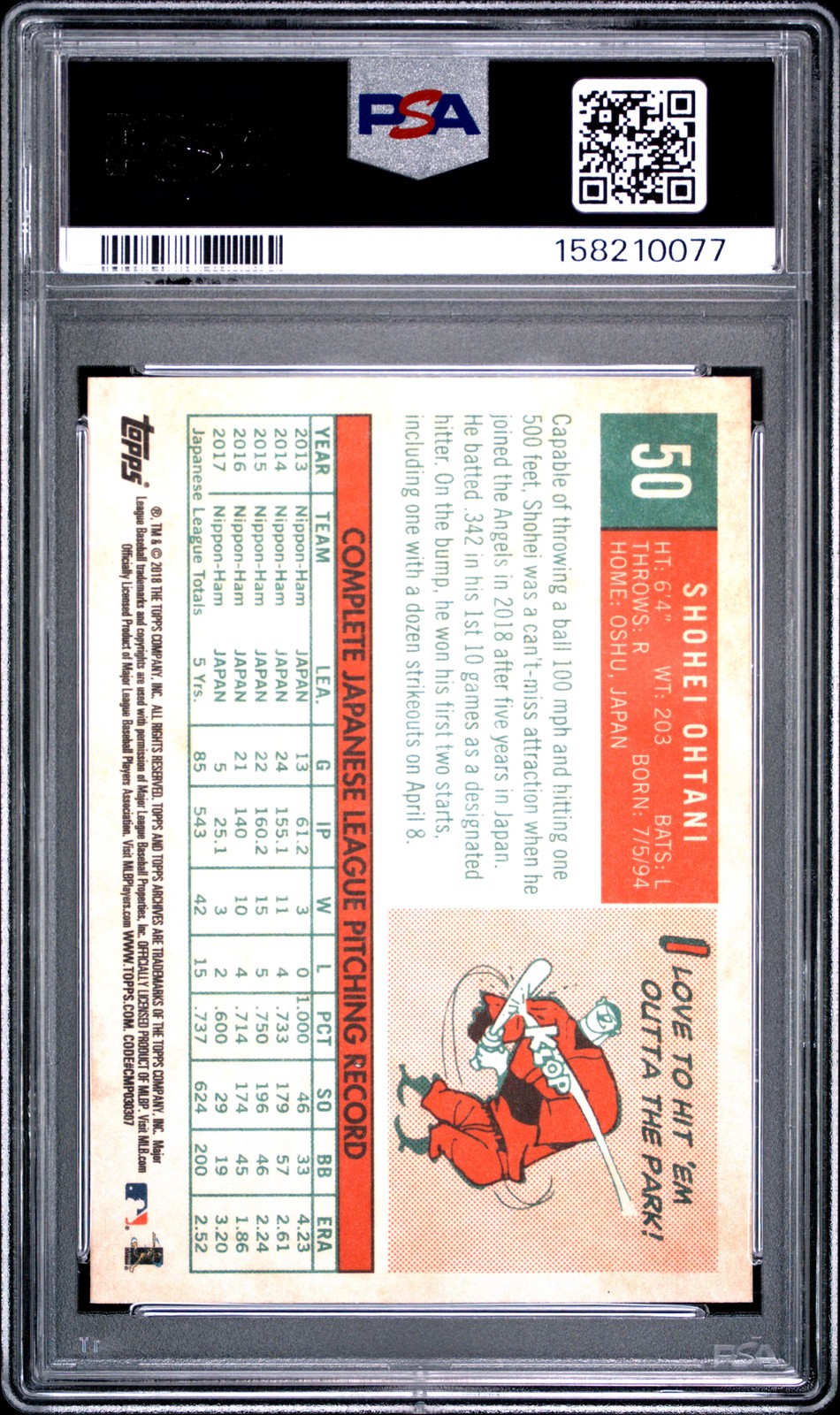 2018 TOPPS ARCHIVES PITCHING STANCE #50 SHOHEI OHTANI ROOKIE RC PSA 10 view 2