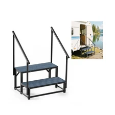 RV Steps with 2 Handrail, 2-Step Heavy Duty Hot Tub Steps, Non-Slip Outdoor S...
