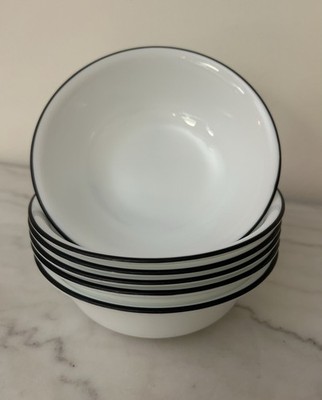 Nice! Set Of 6 Corning Corelle Nouveau  Cereal Soup Salad Bowls Black & White