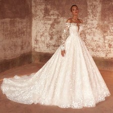 Vintage Lace Wedding Dresses Women Bride Boat Neck Pleat Tulle A-Line Appliques