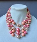 Vintage Three Strand Pink Necklace UV Reactive Glow loose Sight Aurora Borealis — photo 1