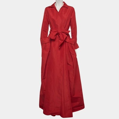 carolina herrera red shirt dress Taffeta Long Shirt Dress red