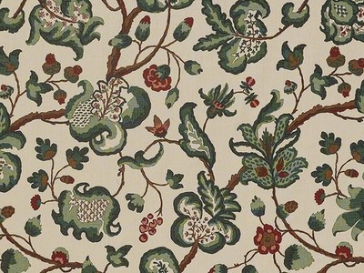 Namay Samay Tree of Life Jacobean Linen Print Fabric- Talbot / Original 0.45 yds