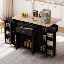 129x46(71)x91cm Kitchen island on wheel,with foldable tabletop,adjustable shelve