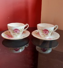 Vintage Royal Standard Fine Bone China Small Tea Cup and Saucers Pink Roses Pair